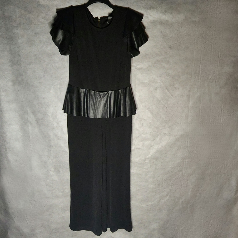 Ashley Stewart Black Jumpsuit With Pleather Trim